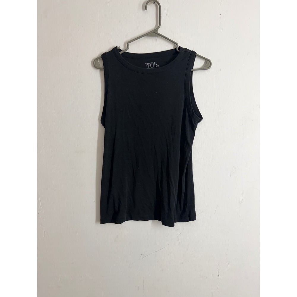 Time and Tru Black Sleeveless Tank Top Crew Neck Cotton Modal Blend Size M 8-10